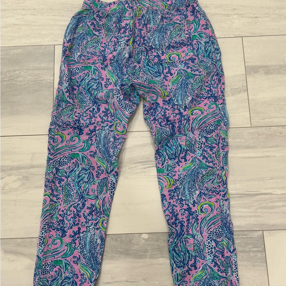 Lilly Pulitzer Linen Lilac Rose We Mermaid It Print Pants
